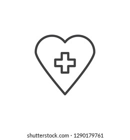 Health life plus line icon. linear style sign for mobile concept and web design. Heart with cross outline vector icon. Symbol, logo illustration. Pixel perfect vector graphics