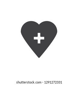 Health life plus vector icon. filled flat sign for mobile concept and web design. Heart with cross simple solid icon. Symbol, logo illustration. Pixel perfect vector graphics