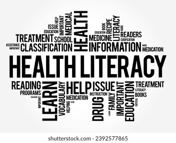 Health Literacy - ability to obtain, understand, and use healthcare information in order to make appropriate health decisions, word cloud concept background