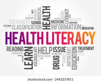 Health Literacy - ability to obtain, understand, and use healthcare information in order to make appropriate health decisions, word cloud concept background