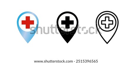 Health location icon. Marker hospital or clinic.