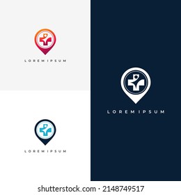 health location with pin logo concept premium vector