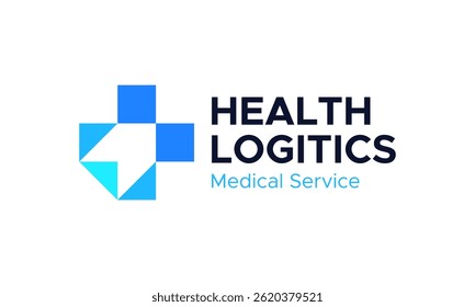 Health logistics logo design. Arrow vector design with medical cross sign graphic icon symbol