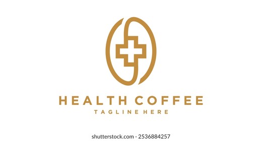 design de logotipo de saúde, combinação de grãos de café e sinal de mais, vetor de design de logotipo, símbolo, ícone, ideia, criativo.