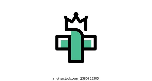 Das Health-Logo-Design ist eine Kombination aus Pluspunkten und Kronen-Formen, die in minimalistischem Linienstil gefertigt werden.