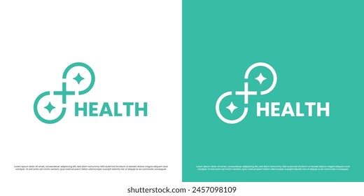 Health logo design illustration. Silhouette shape plus health blue circle mark abstract star blink hospital pharmacy clinic geometric medical. Minimal modern cross asylum cure simple icon symbol.