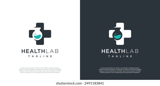 Health logo design template, combination of medical health logo with glass tube Laboratory in modern vector style	