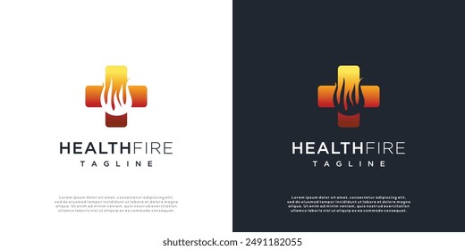 Health logo design template, medical health logo combination with fire in modern style vector	