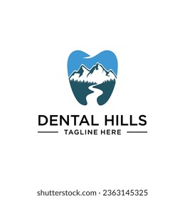 Health Logo Design Vector Template Dental Clinic Mountain Hill Sign Logo Design