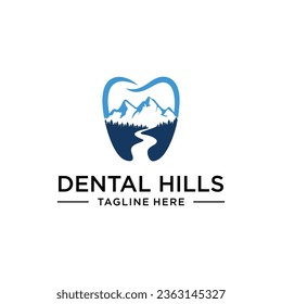 Health Logo Design Vector Template Dental Clinic Mountain Hill Sign Logo Design