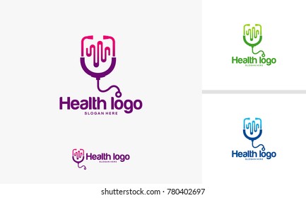Health Logo Designs Concept, Doctor Logo Designs With Pulse Symbol