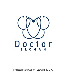 Health Logo, Doctor Stethoscope Vector, Health Care Line Design, Icon Silhouette Illustration