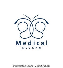 Logotipo de salud, vector de estetioscopio de doctor, diseño de línea de atención médica, ilustración de silueta de iconos