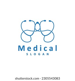 Health Logo, Doctor Stethoscope Vector, Health Care Line Design, Icon Silhouette Illustration