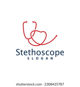 Health Logo, Doctor Stethoscope Vector, Health Care Line Design, Icon Silhouette Illustration
