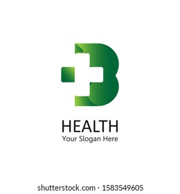 health logo letter b, with a combination design of the letters b and plus into one logo  symbol that is unique and elegant.grading gradation green.isolated white.modern template.

