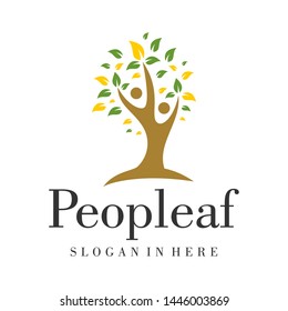 Health Logo, Medical Logo, Community Logo, People tree icon with green leaves - eco concept vector.