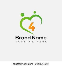 Health Logo on Letter 4 Sign. Health Icon with Logotype Concept