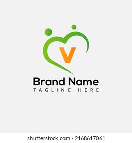 Health Logo on Letter V Sign. Health Icon with Logotype Concept