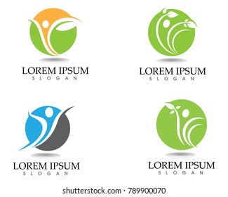 Health logo template and symbols leaf green