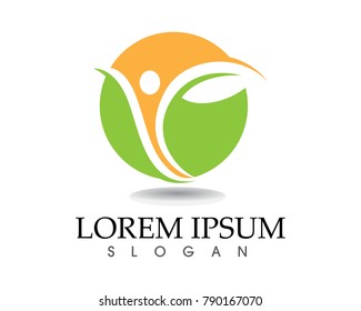 Health logo template and symbols leaf green