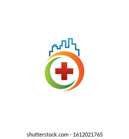 health logo vector with building circle element template