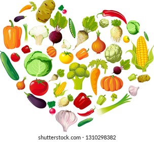 Health Love Heart Made of Vegetable - Vector Illustration