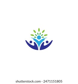 health loving person logo with natural leaf combination in flat vector design style