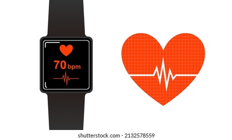 Health management with a smart watch. A smartwatch with heart rate monitor.