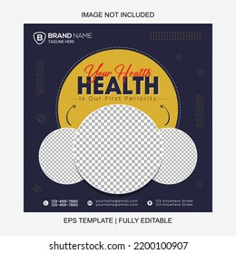 Health and Medical Banner For Social Media Post Template. Editable Minimal Square Banner Template. Suitable For Social Media Post and Web internet Ads.
