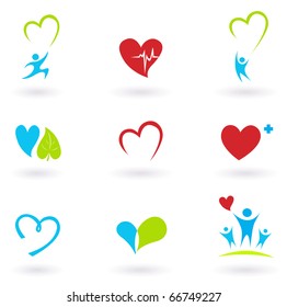 Health and Medical: Cardiology, heart and people icons collection