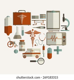 Health and Medical concept with different elements on white background.