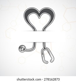 Health and medical concept with illustration of a doctor's stethoscope in heart shape on shiny background.