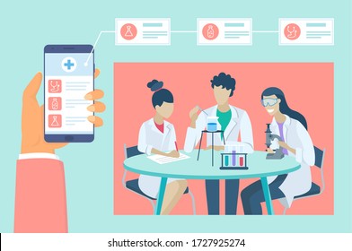 Health and medical consultation application on smartphone. Online medical consultation and lab test results app, healthcare and technology concept. Medical app on smartphone screen. Mobile medicine