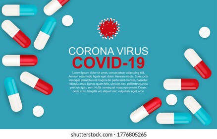 Health Medical Corona Virus Covid 19 Background with Pills. Vector Illustration EPS10