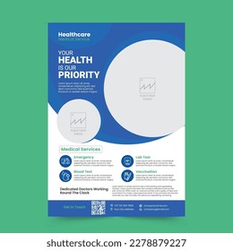 folleto sobre salud y medicina o folleto sobre el folleto sobre el folleto sobre el diseño del folleto del folleto del folleto Healthy Flyer, esquema de dos colores, plantilla del vector en la impresión de tamaño A4