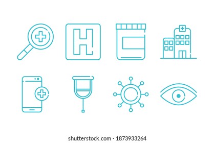 health medical hospital bottle mobile virus icons vector illustration line