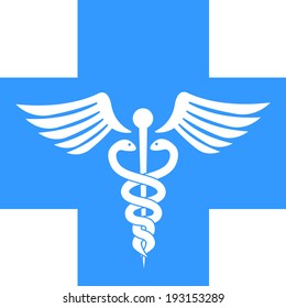 Health, Medical and Hospital Symbol on Blue cross