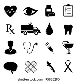 Health and medical icon set in black