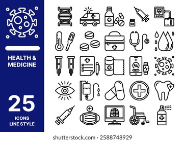Health and medical icon set line style