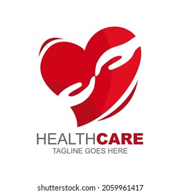 Health and medical logo.icon. with the shape of love and hands holding each other. vector illustration. editable