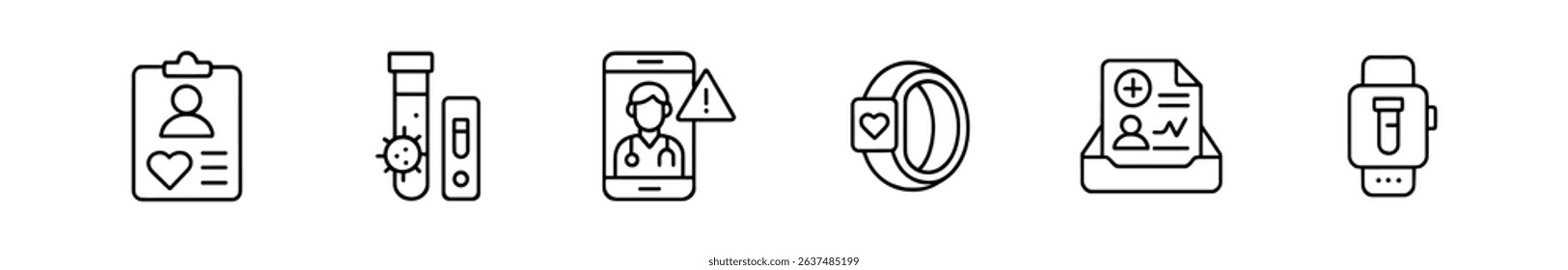 Health and medical outline icon set. patient care, diagnostic icons collection