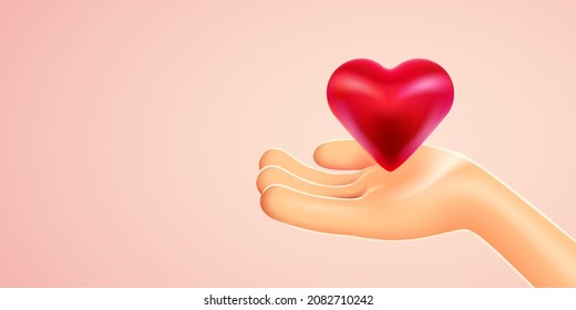 Health, medicine, charity or valentine day concept - closeup of hand holding red heart. Vector illustration