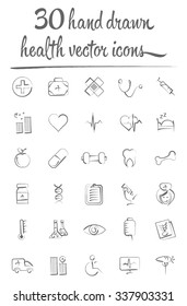 health and medicine hand drawn vector icons set