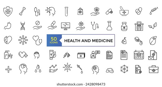 Health and medicine line icons collection. UI icon set in a flat design. Outline icons pack. Vector illustration