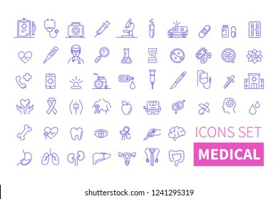 Health and medicine thin line icons. Line style vector illustration.