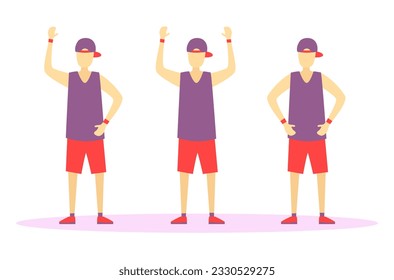 Los hombres de la salud están ejerciendo un juego de caracteres. Joven deportista sano posando, acción diferente. Gimnasio. Gente graciosa y amable realizando actividades deportivas. Banner vectorial de estilo de vida saludable. 