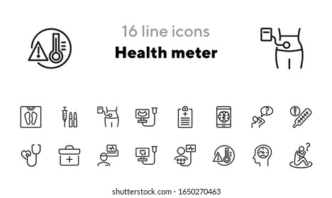 Health meter line icon set. First aid kit, heartbeat, screening. Medicine concept. Can be used for topics like medical examination, clinic, service