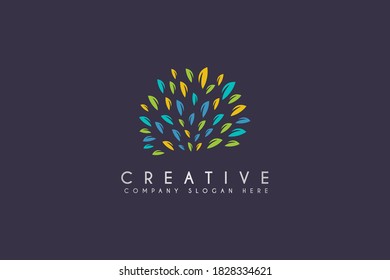 Health mind leaf logo design vector illustration. Colorful Leaf flat logo isolated on blue background