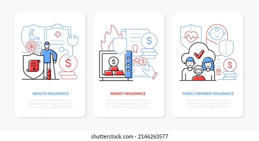 Gesundheits- und Geldversicherung - Line Design Banner mit bearbeitbarem Strich und Platz für Text. Zahlungen für Verletzungen oder für die Betreuung von Familienangehörigen. Idee von Sicherheit, Investitionen und Sicherheit